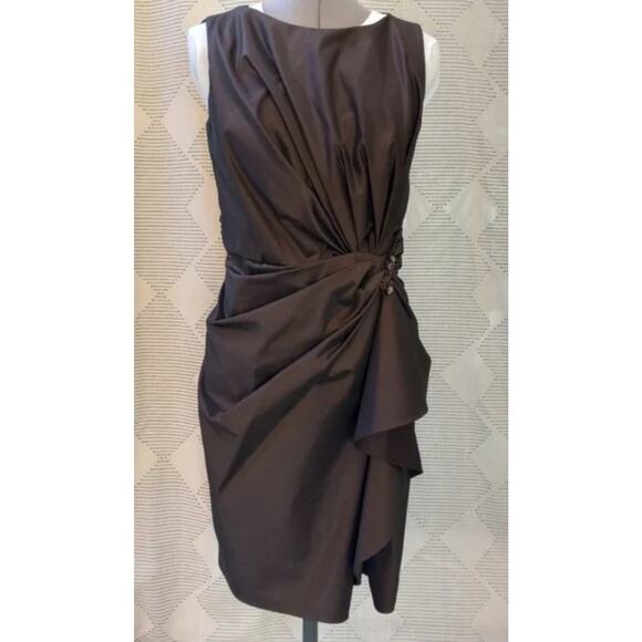 Tadashi Shoji Brown Satin Dress Nwt Size 14 Retails $356 - Picture 1 of 9